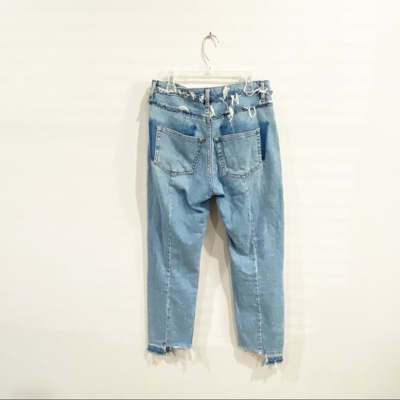 Topshop MOTO Panelled Step Hem High Rise Jeans Size 26 Light Wash Denim - Picture 2 of 9